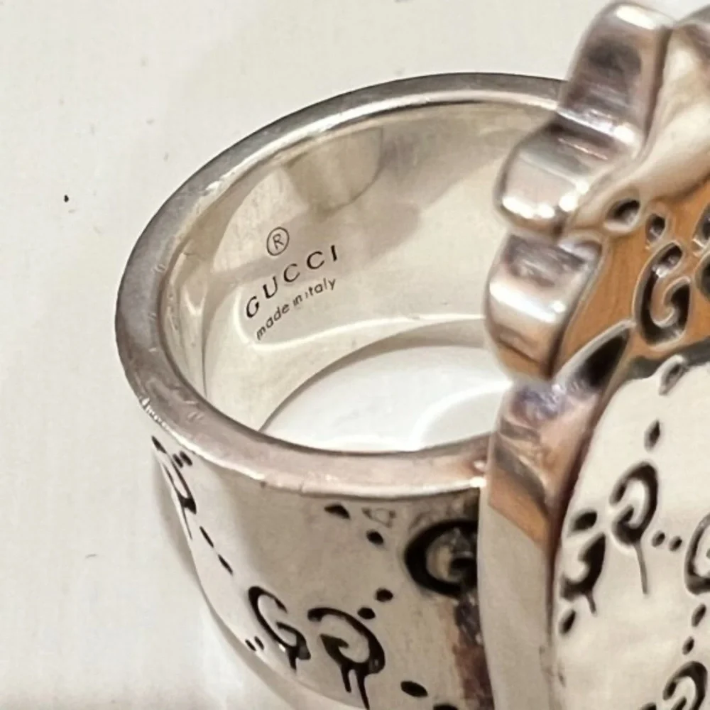Gucci Ghost 925 Silver GG All Over Logo Pineapple Ring - Size 5.75us - Picture 10 of 16